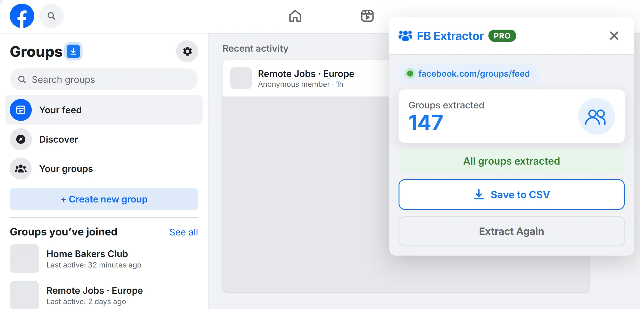 FB Extractor exporting the list of Facebook groups